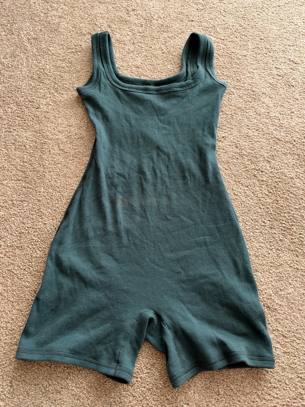 Skims Ribbed Sleeveless One-Piece Romper in Green
